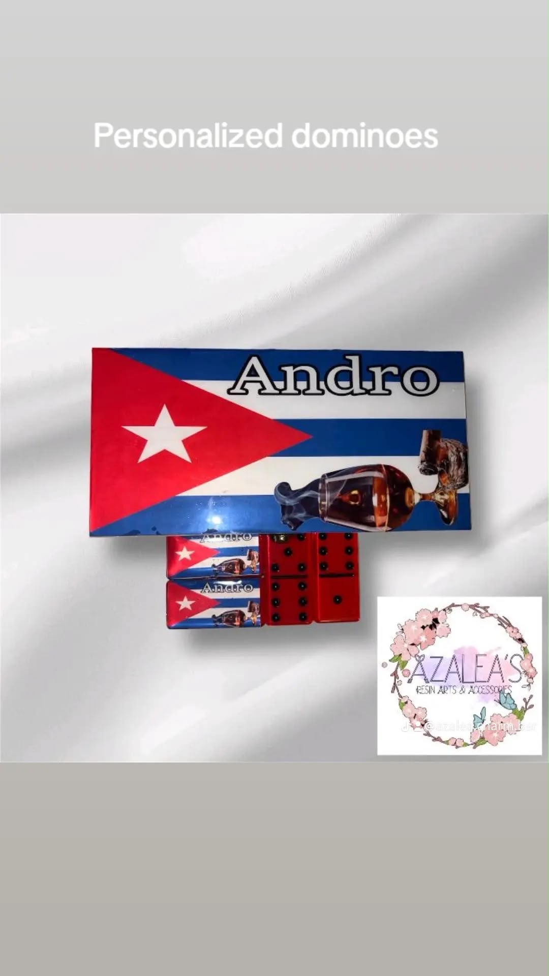 Customized domino set with Puerto Rican design and the name Andro