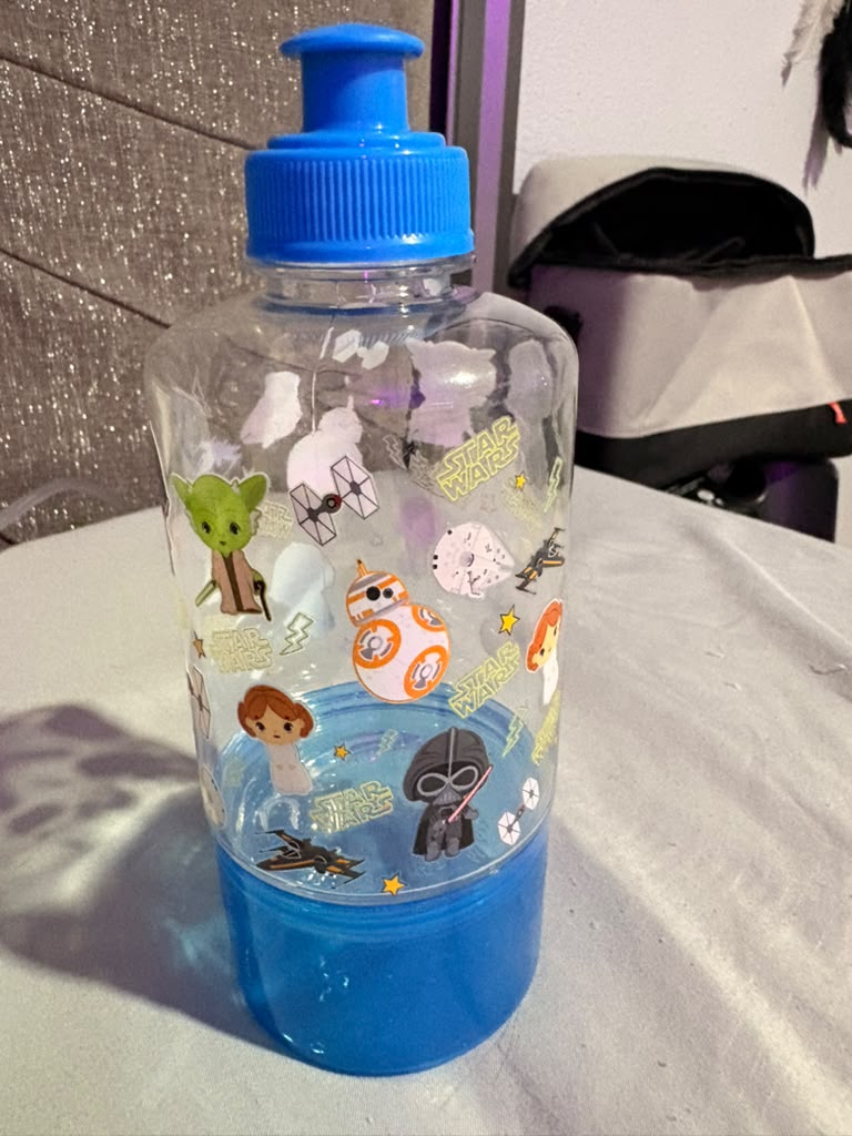 Star Wars water bottle with blue lid