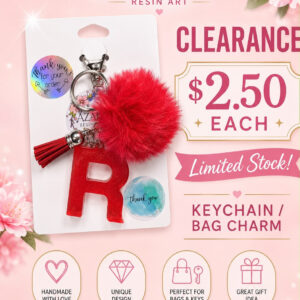 Red Letter R Pom-Pom Keychain
