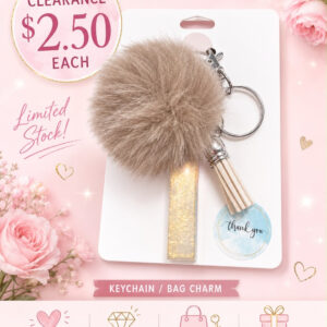 Tan Letter I Pom-Pom Keychain