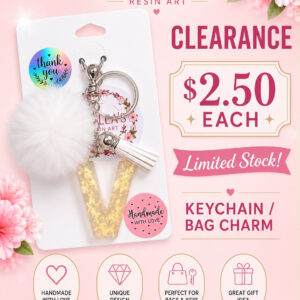 Cream Letter V Pom-Pom Keychain