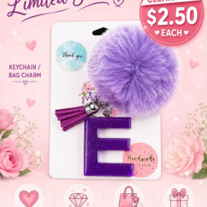 Purple Letter E Pom-Pom Keychain