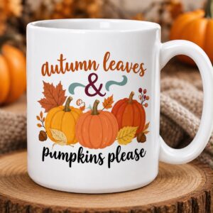 Fall Mug – Autumn Leaves & Pumpkins Please