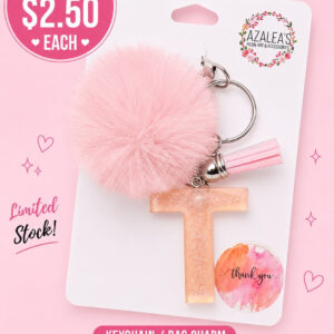 Peach Letter T Pom-Pom Keychain